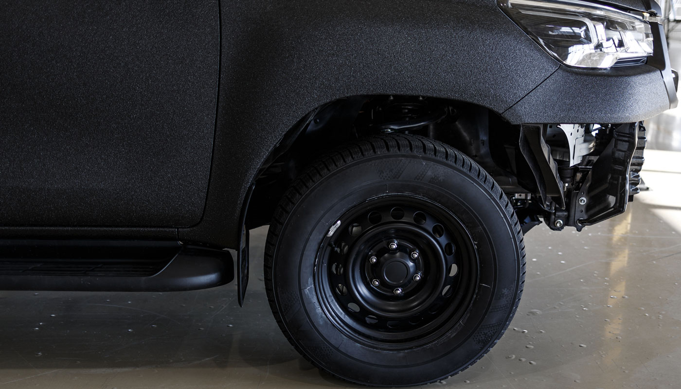 Black truck with matte car finish