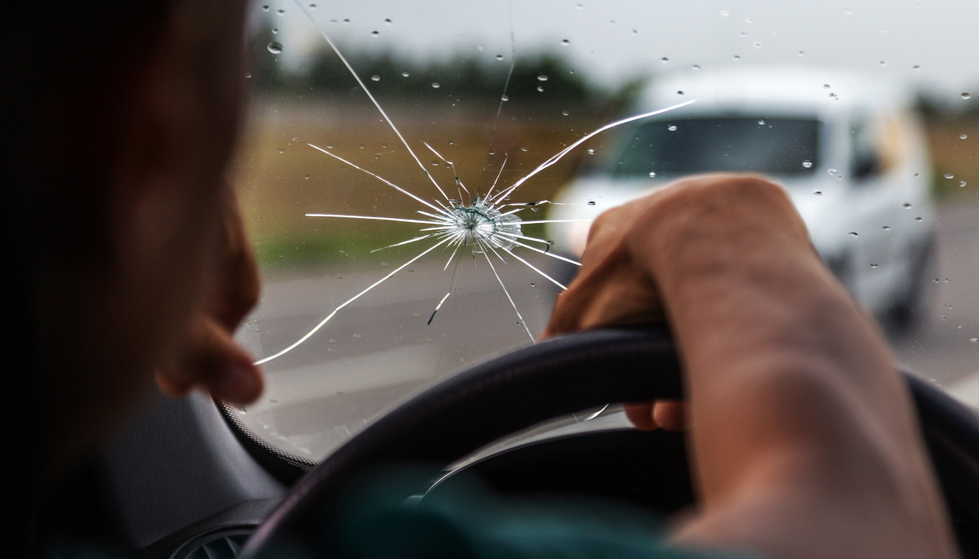 Broken windshield of a car