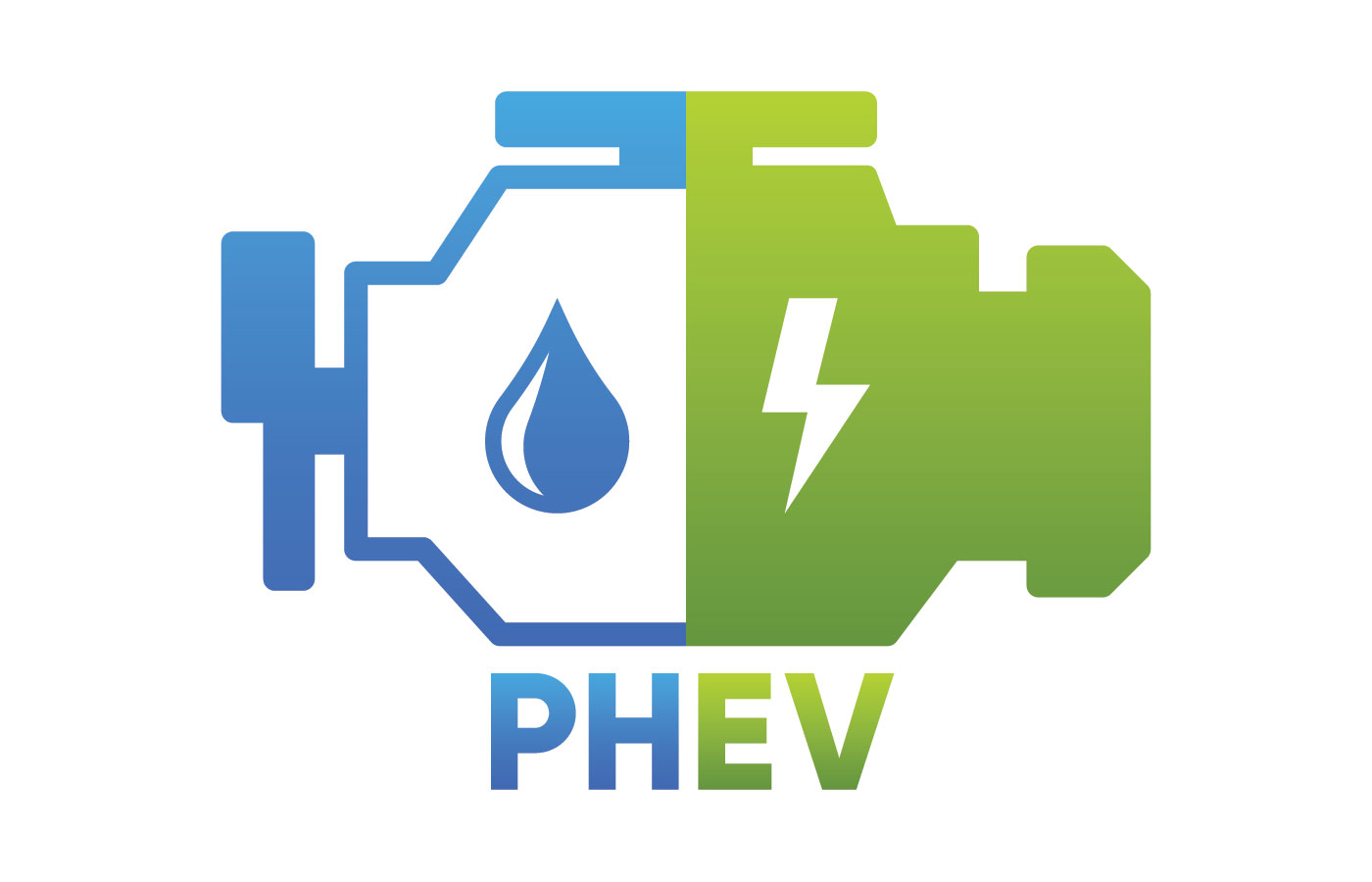 PHEV car, half section part of electric energy and fuel engine sign