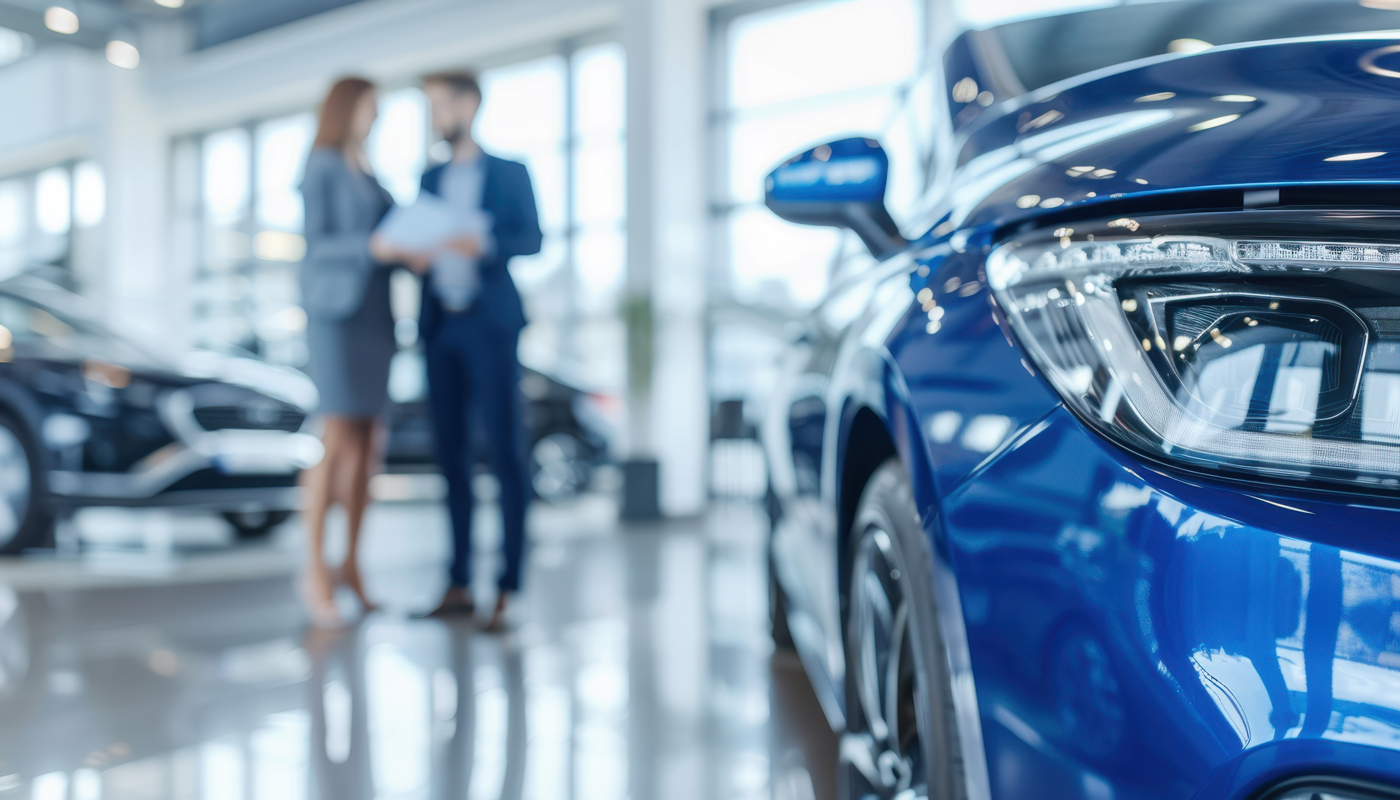 The blue car in dealership