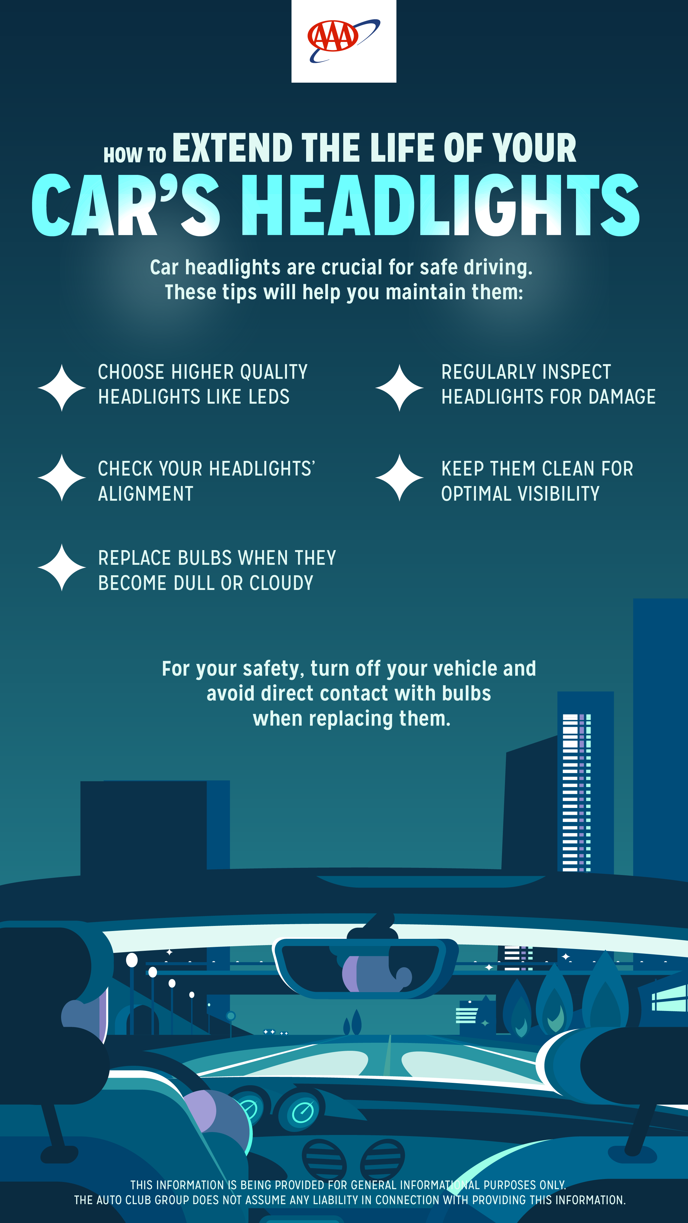 Infographic on how to extend the life of your car headlights.