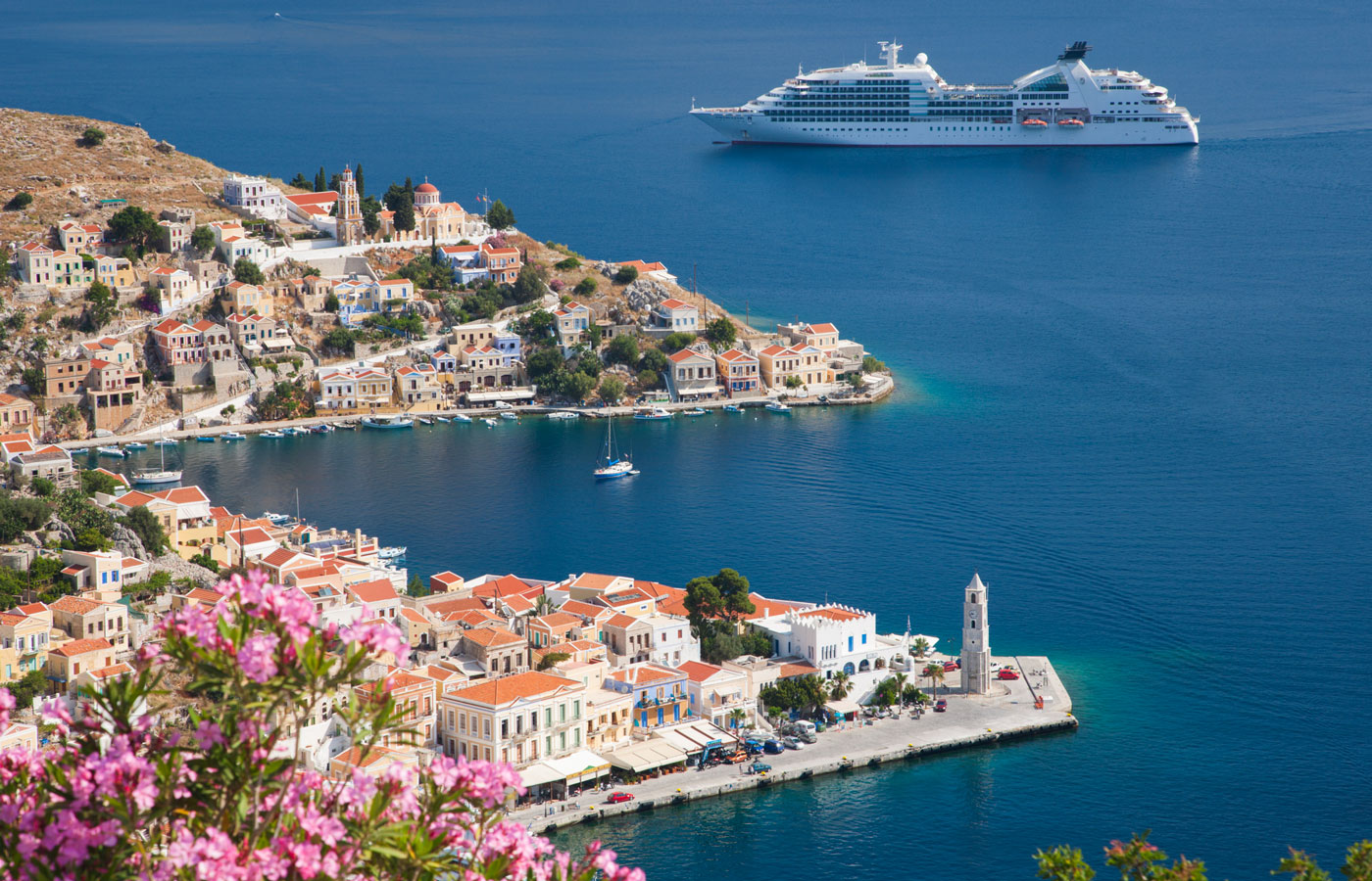 View over Harani Bay, Gialos, Symi, Greece