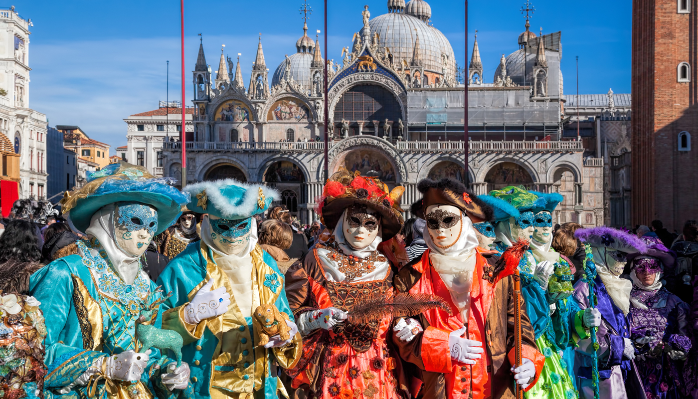 Colorful carnival masks at a traditional festival in Venice, Italy