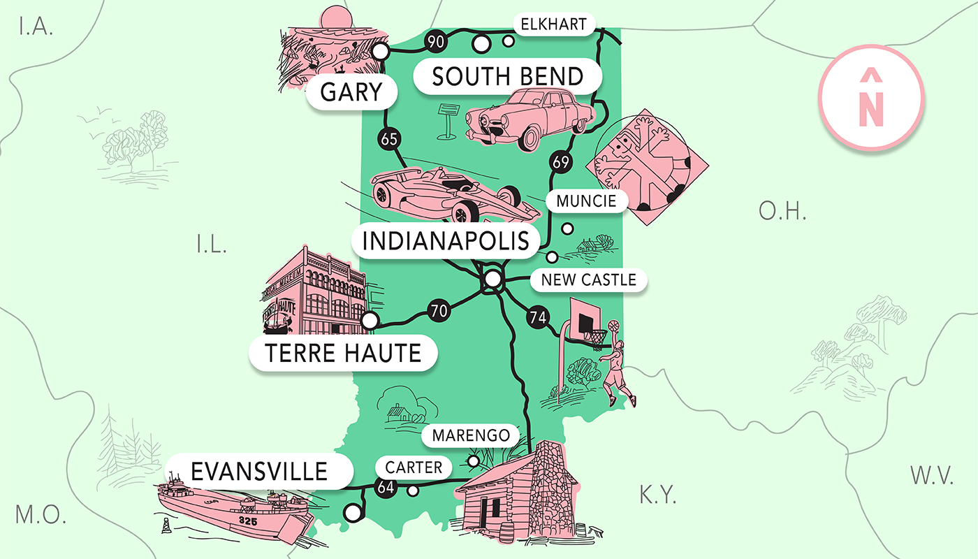 Colorful map of Indiana