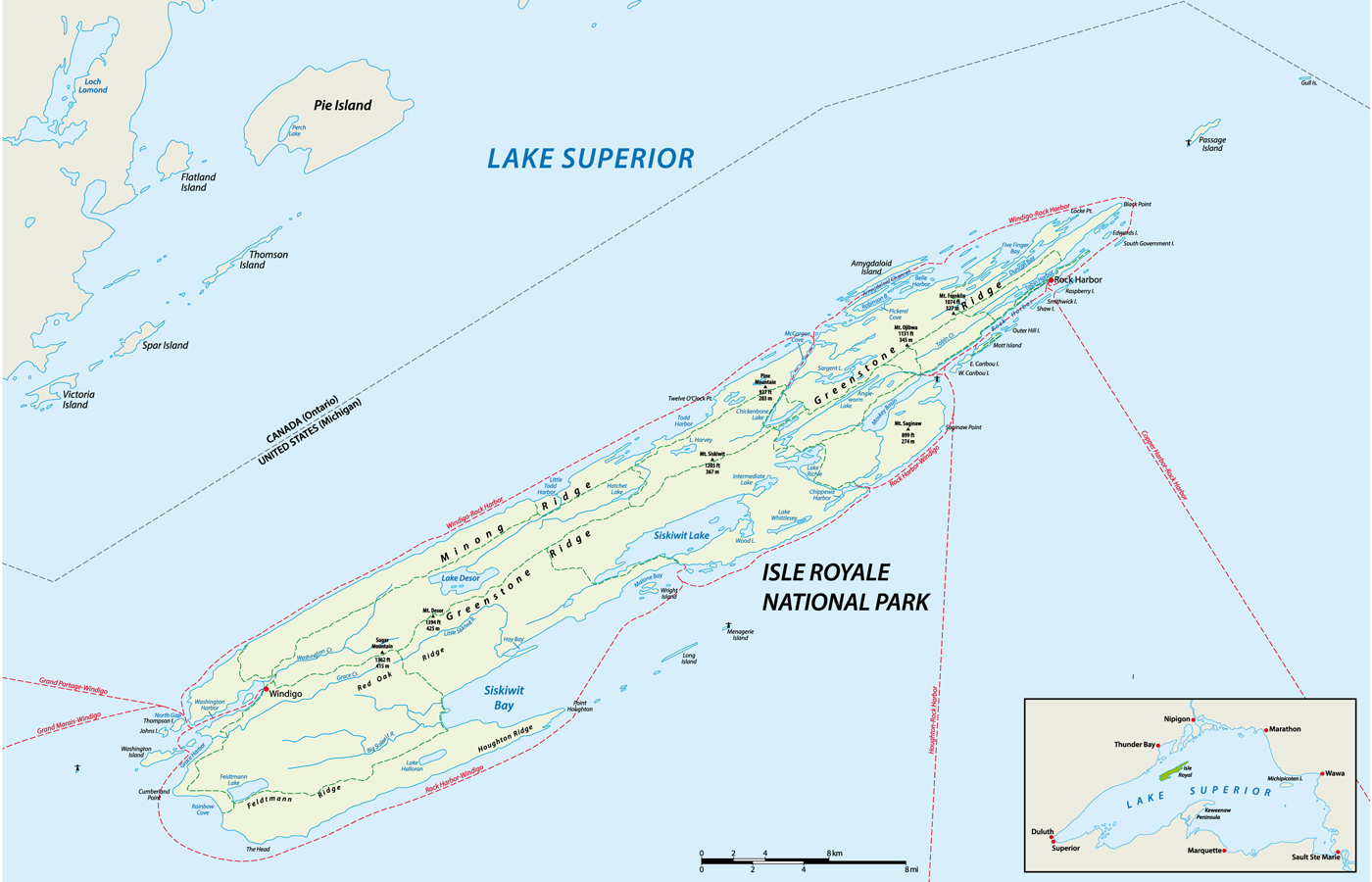 Map of Isle Royale National Park in Lake Superior