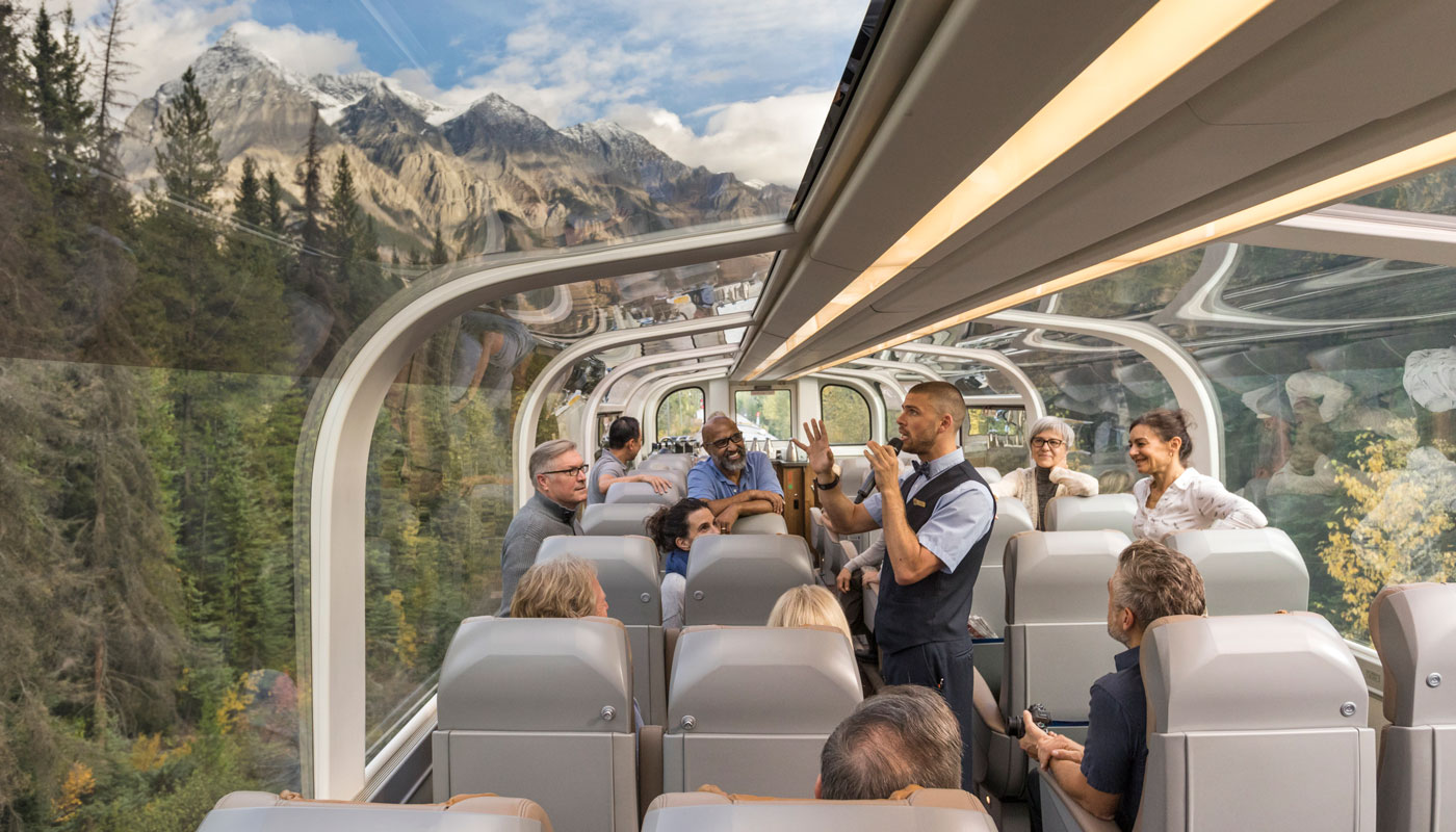 Onboard host talks about the scenery as seen from the Goldleaf dome train