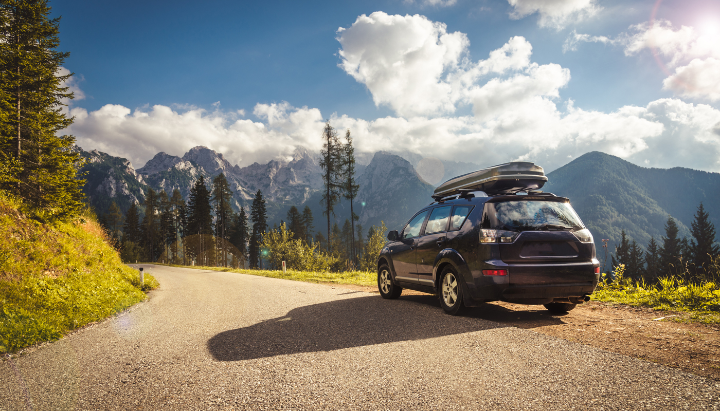 car for traveling with a mountain road