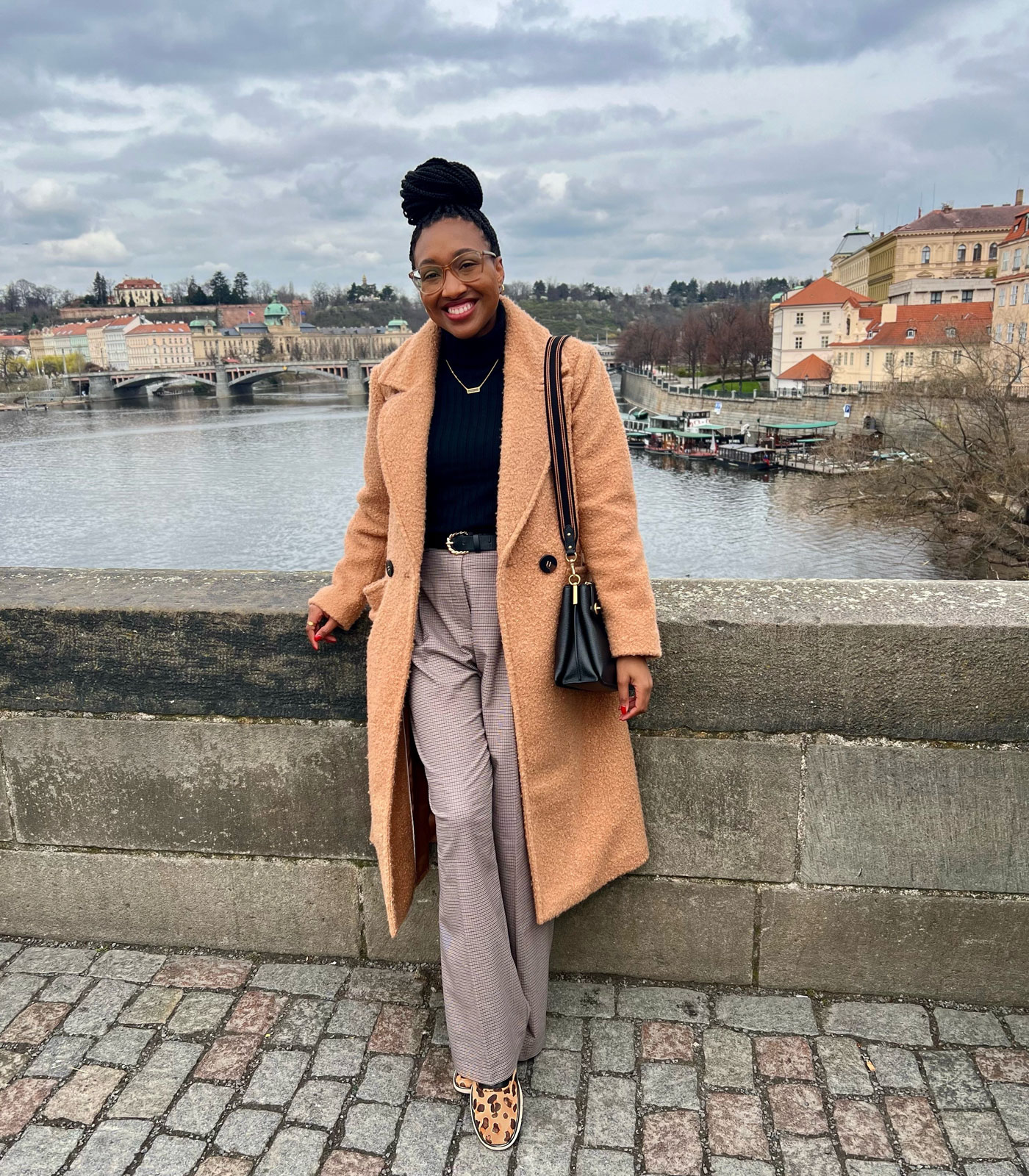 Jasmin Langford on a bridge in Prague. 