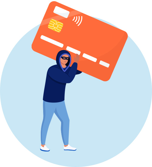 Illustration of hacker taking credit card