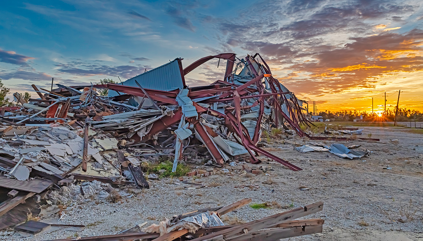 Pile of debris that was once a home, destroyed by hurricane