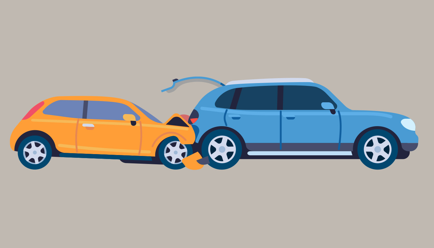 Illustration of a yellow car rear-ending a blue car in a car accident