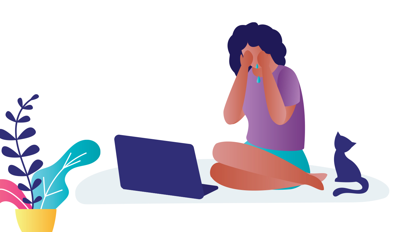 Illusstration of woman crying in front of her laptop