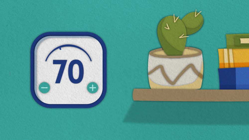 Gif showing a thermostat set at 70 degrees fahrenheit