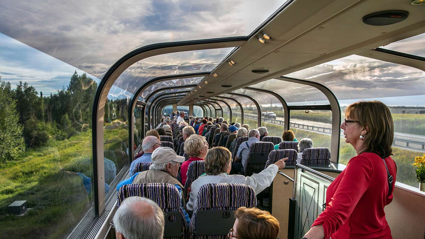Alaska train dome windows provide 360-degree views for passengers