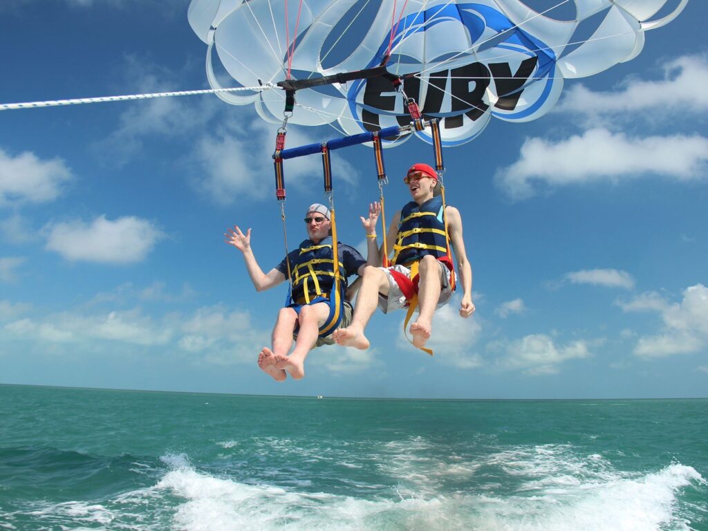 Grant Reene and father Mark Reene parasailing in Key West