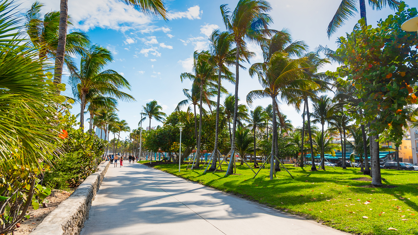 Pedestrian walkway in Lummus Park in Miami Beach, USA
