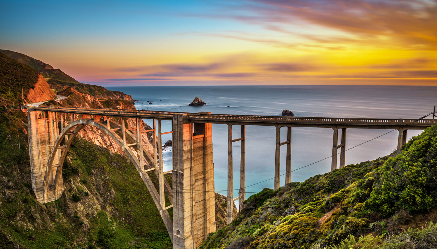 Bixby Bridge and Pacific Coast Highway at sunset