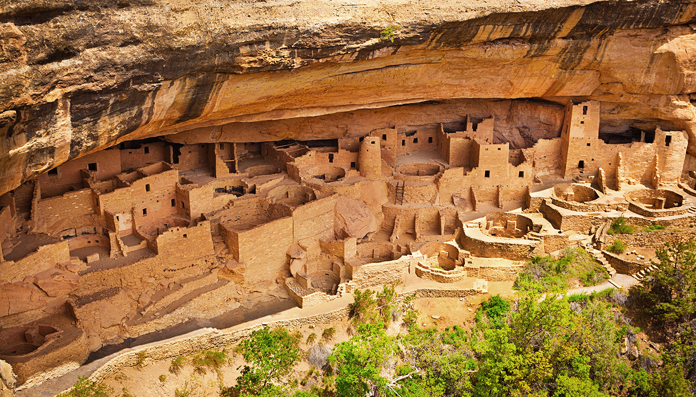 The cliff dwellings of the Ancestral Pueblo people, carved structures in the side of a cliff. 