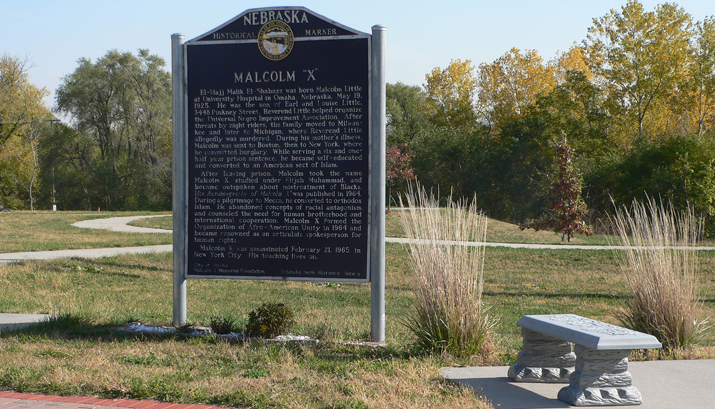Photo of Malcolm X historical marker outside in Omaha