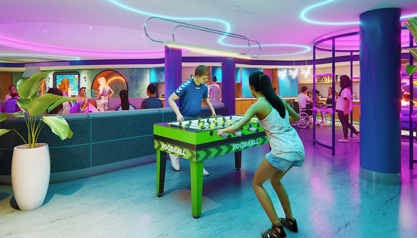People playing foosball in a game room on one of the Princess Cruises ships