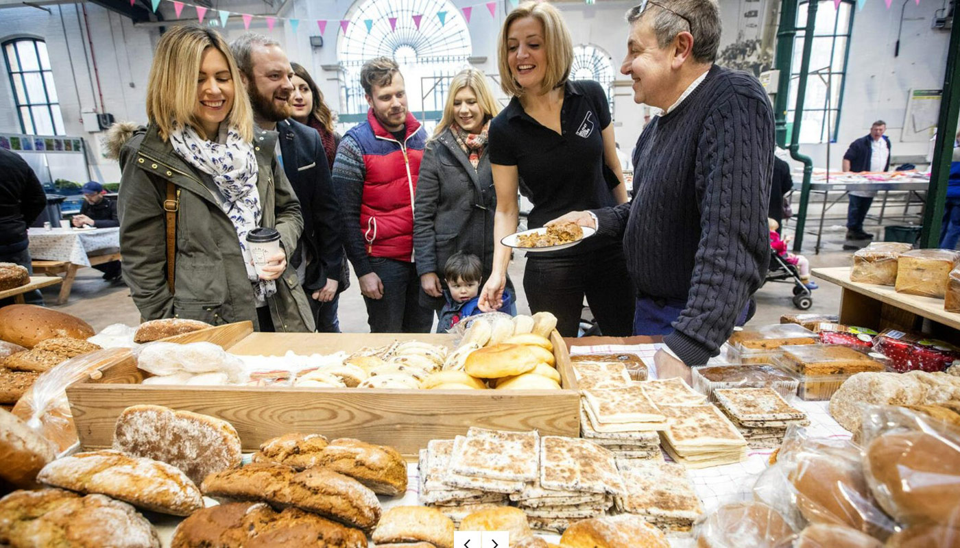 Guests enjoy delicious samples of locally made products in Galway Market