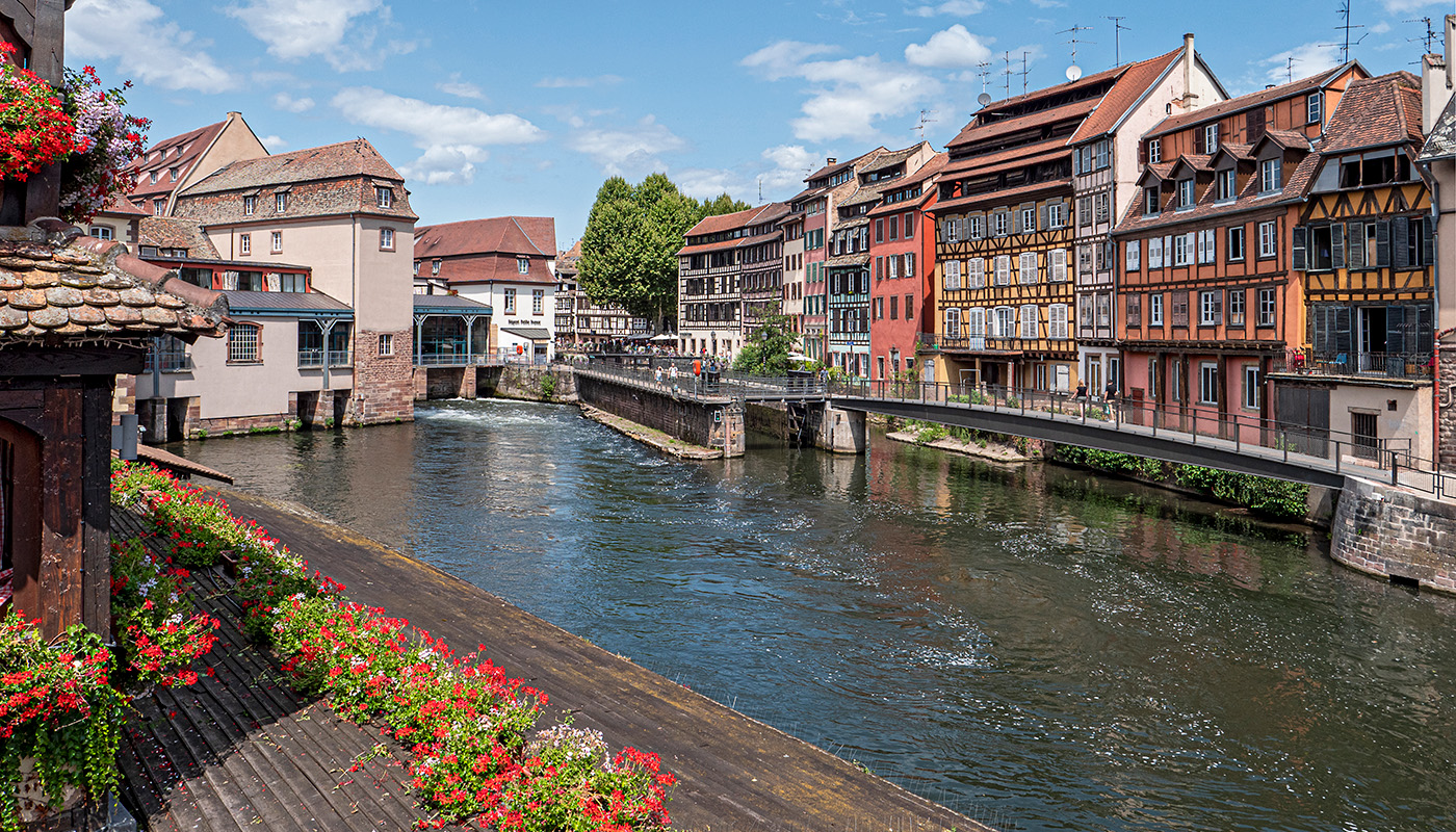 Gothic houses along the waterfront in Strasbourg, Germany