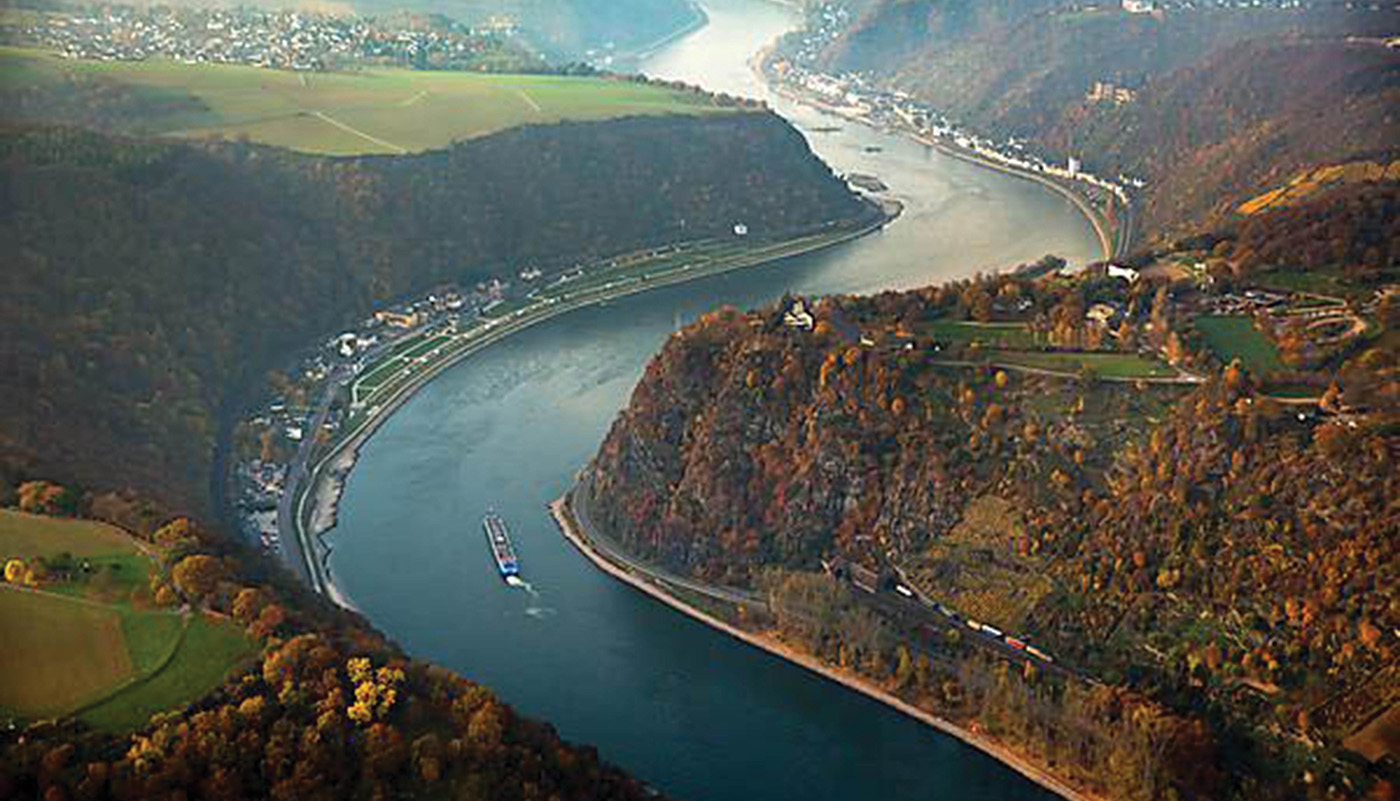 Aerial view of Rhine River Gorge in Germany