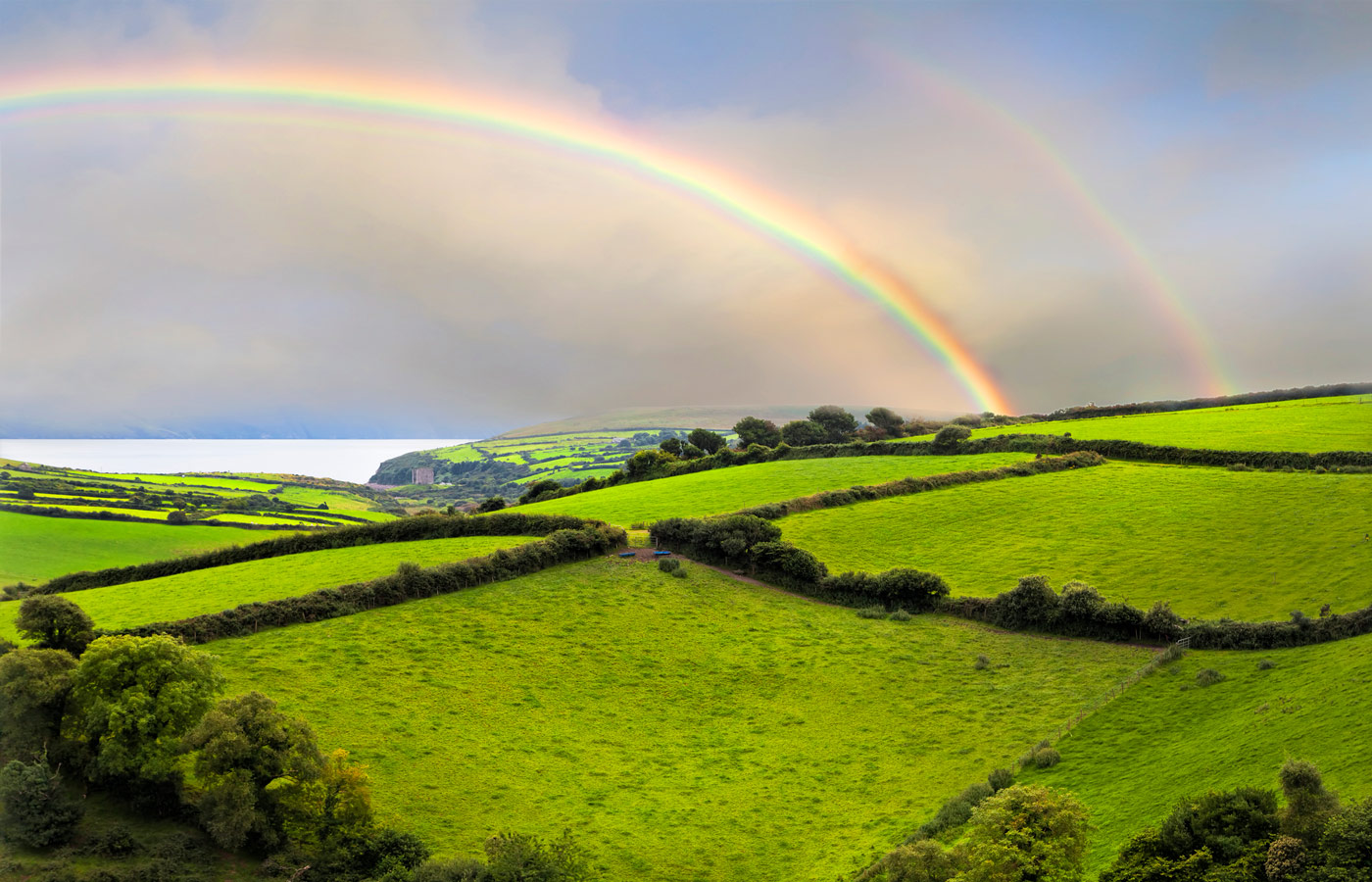 Ireland landscape with rainbow