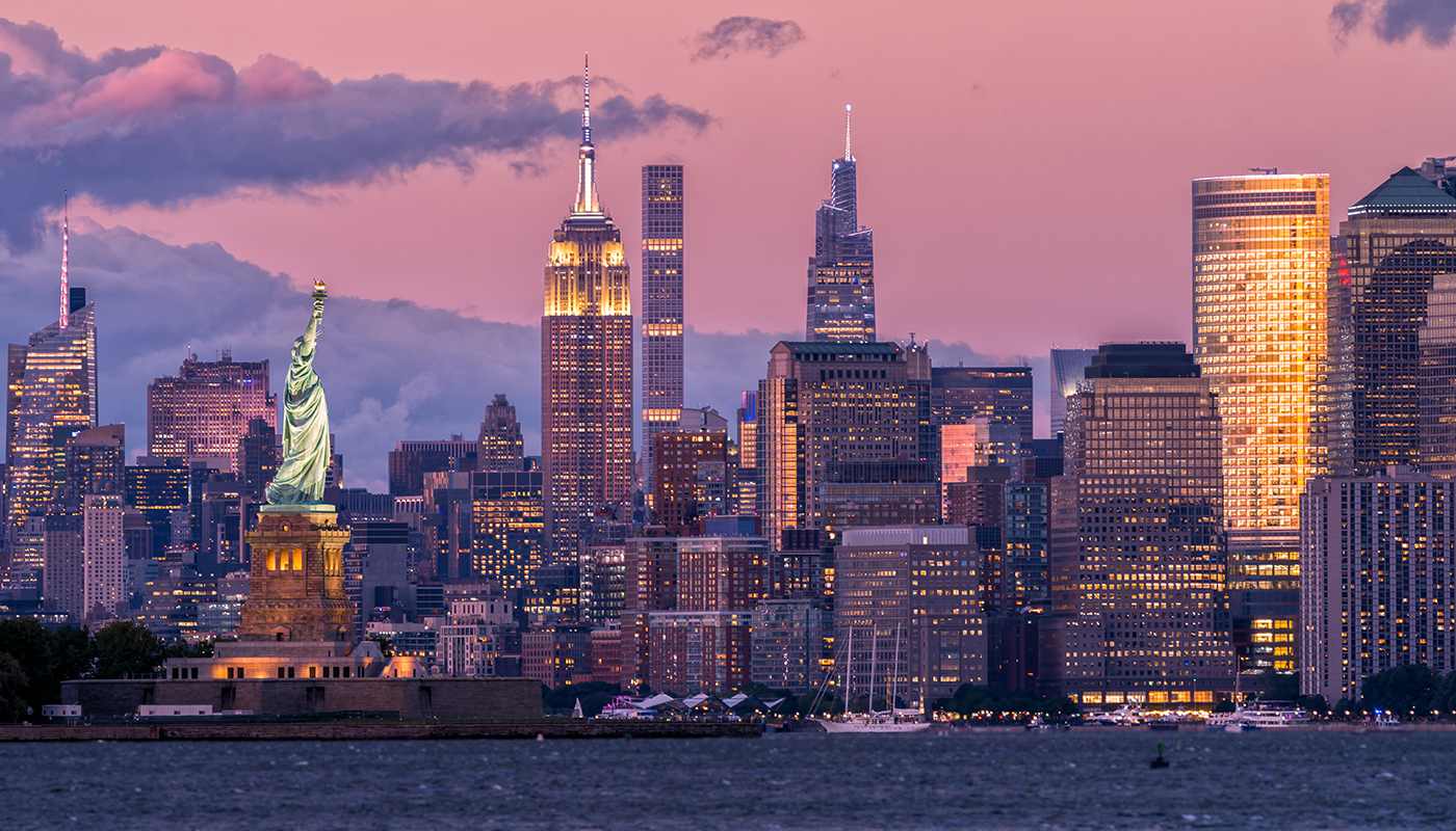 Iconic View of New York City and Statue of Liberty