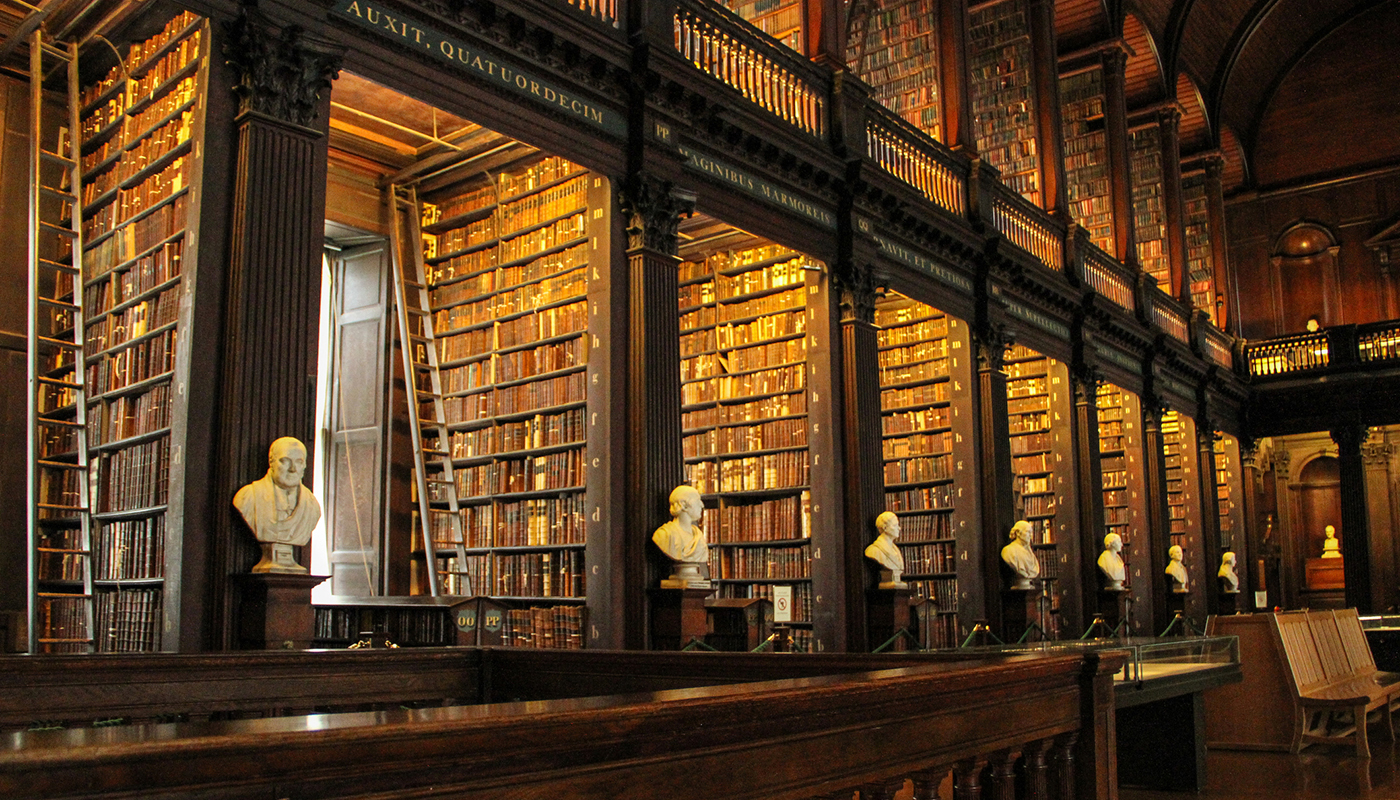 Main chamber of the Old Library, the Long Room. Trinity College in Dublin, Ireland.