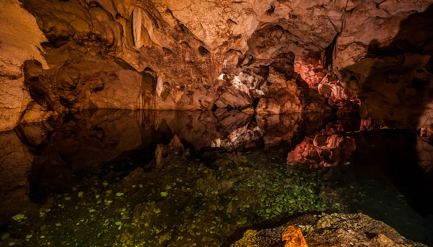 Ultra-clear water inside a cave. 