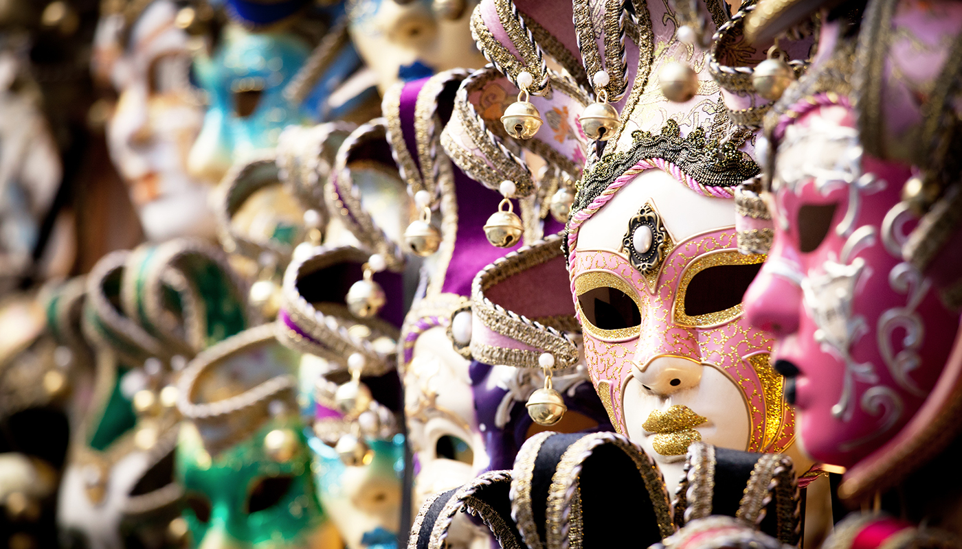 Various hanging Carnivale masks 
