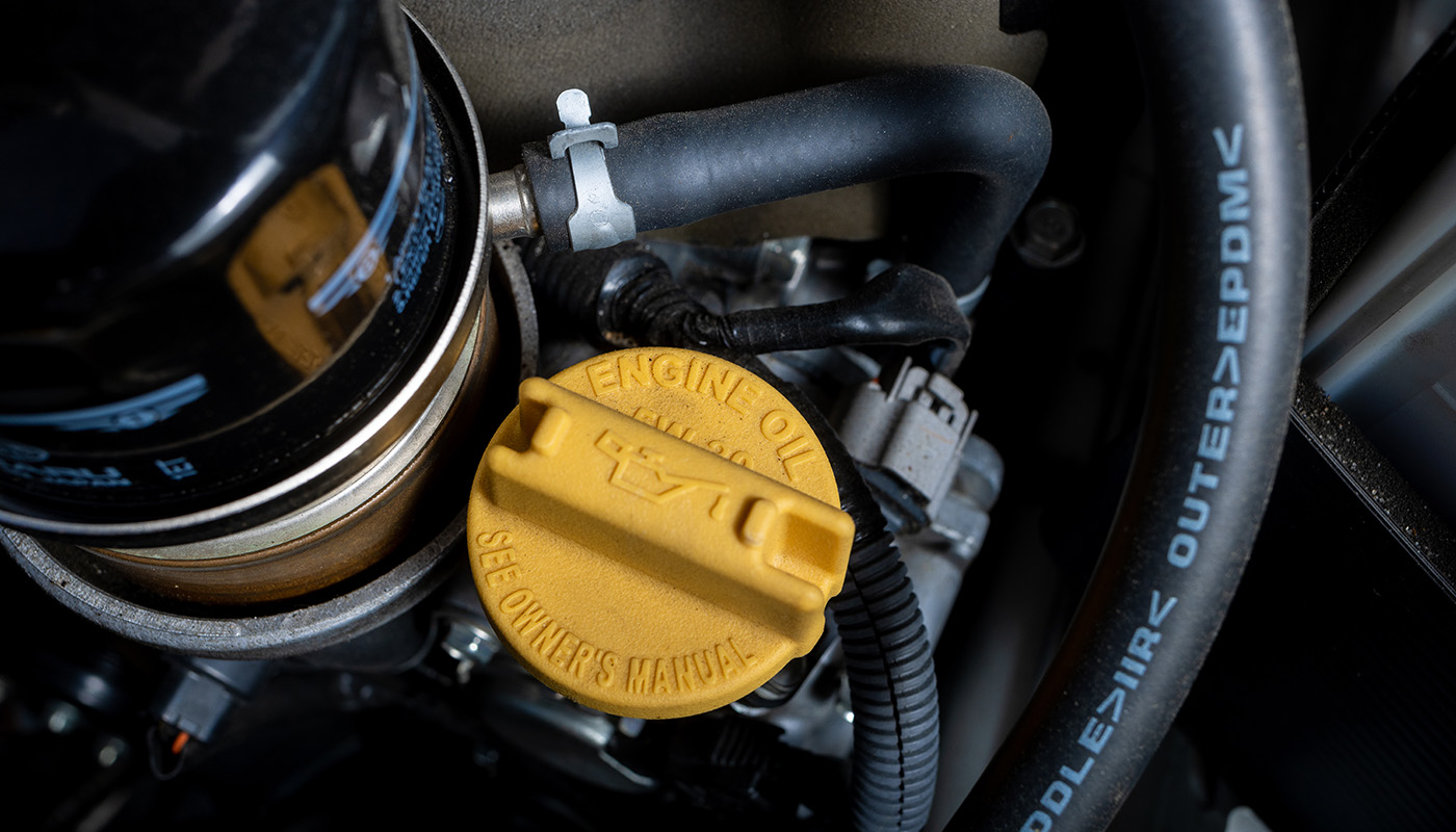 Closeup of car engine oil cap