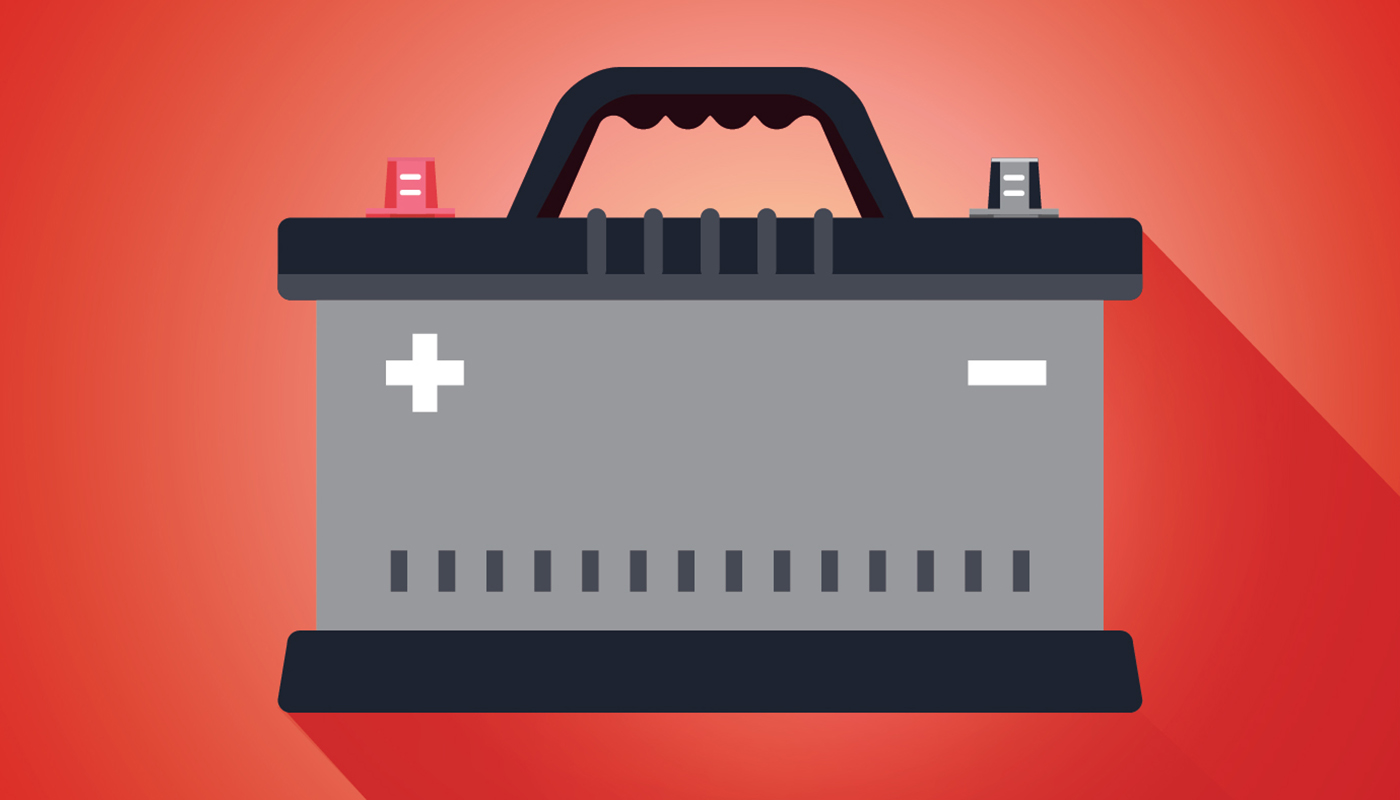 Illustration of car battery on red background
