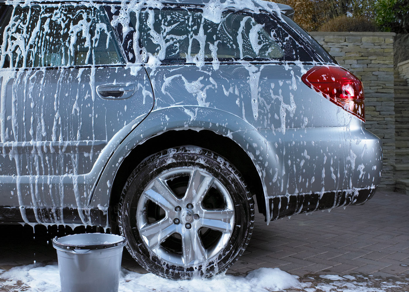 car covered in soap