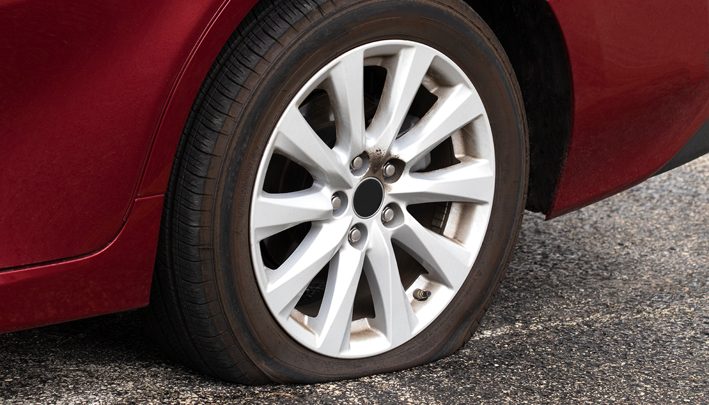 Closeup of flat tire
