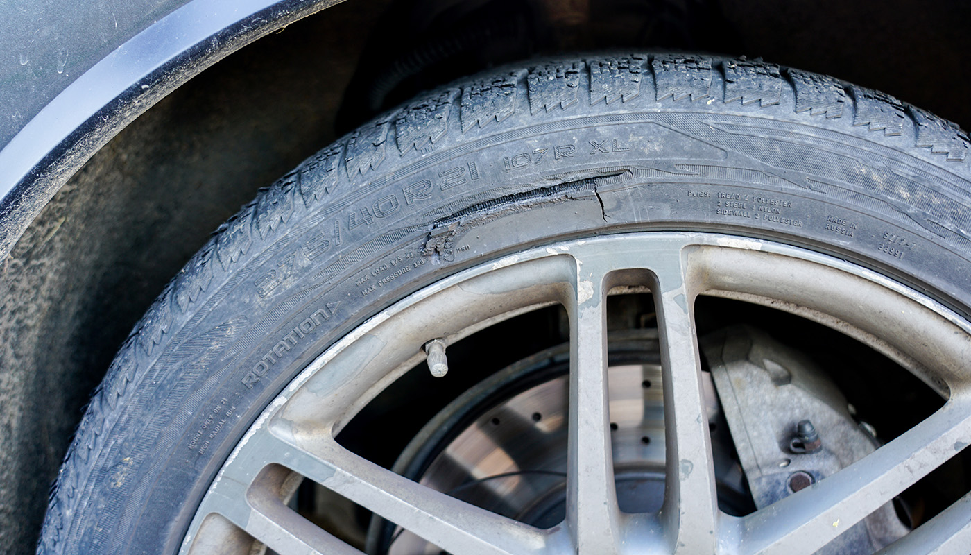 Cut or crack in tire sidewall
