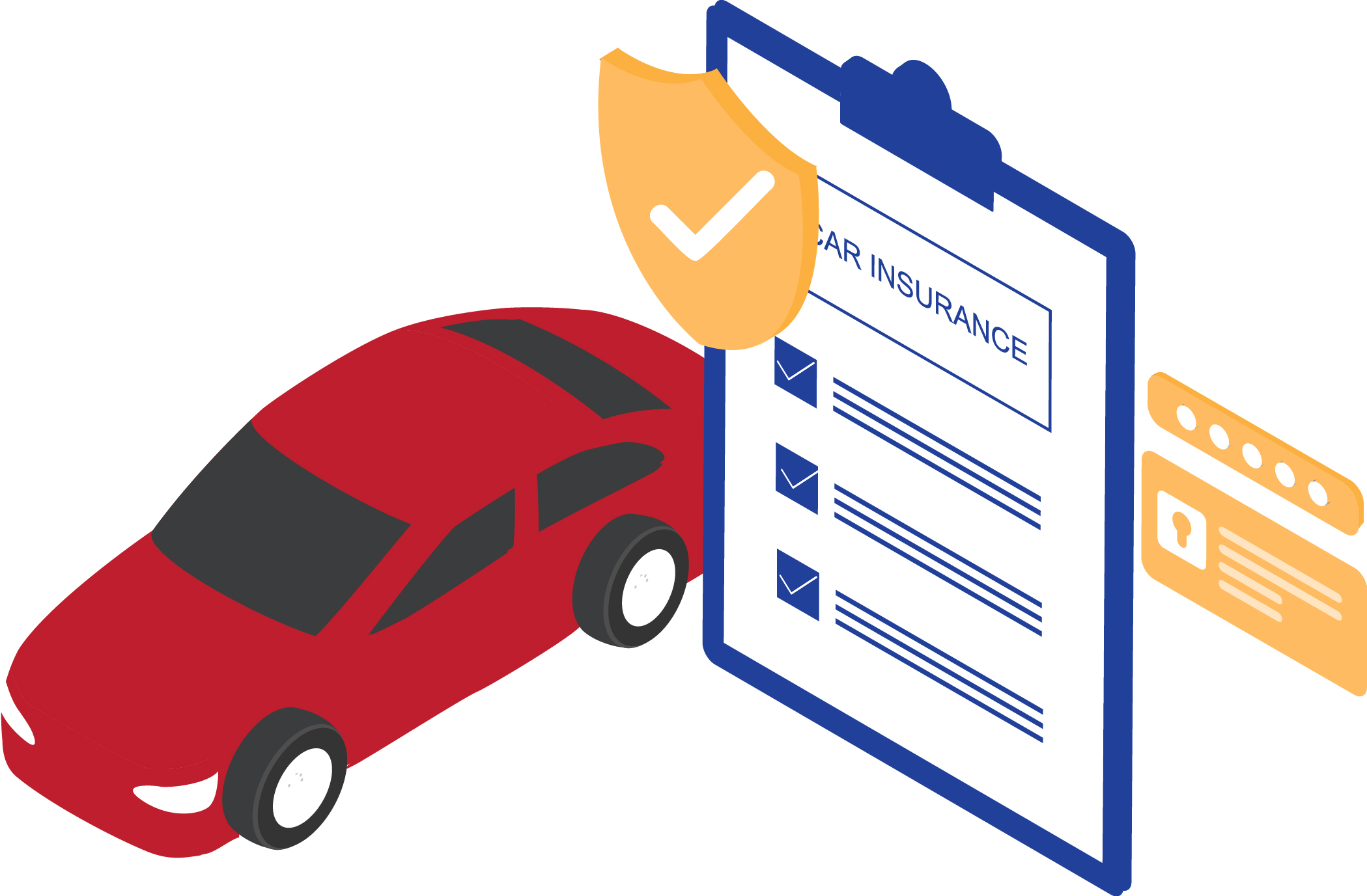 Illustration of car and car insurance paperwork