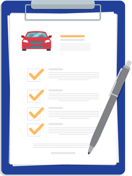 Checklist of needed items to register or renew car registration