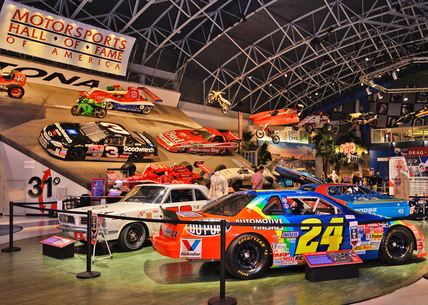 Some of the famous race cars housed at the Motorsport Hall of Fame