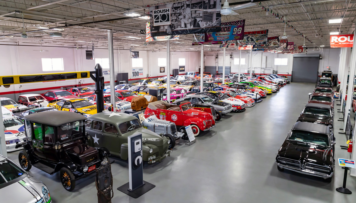 Show room of the Roush Automotive Museum