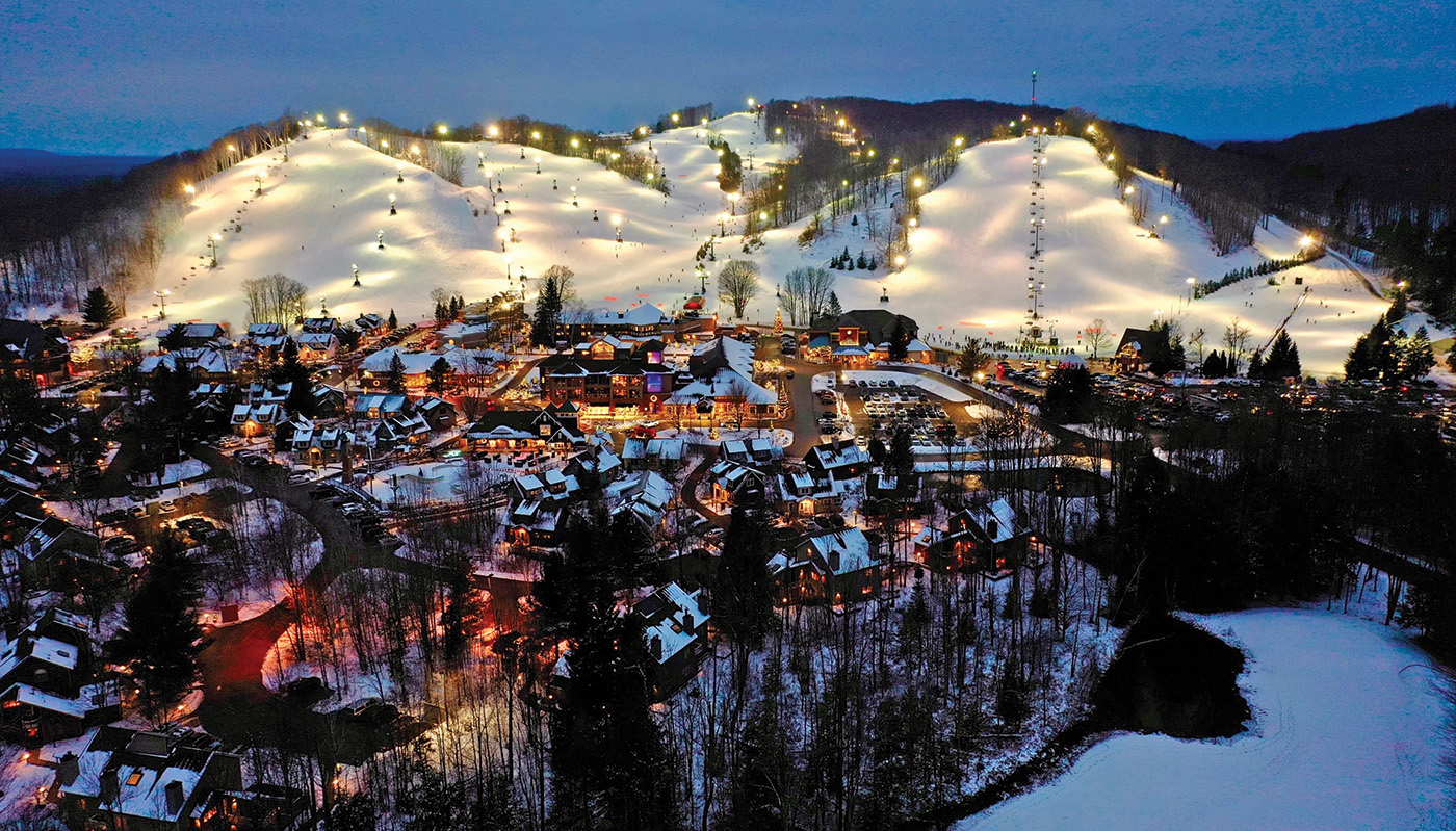 Aerial view of Crystal Mountain at night