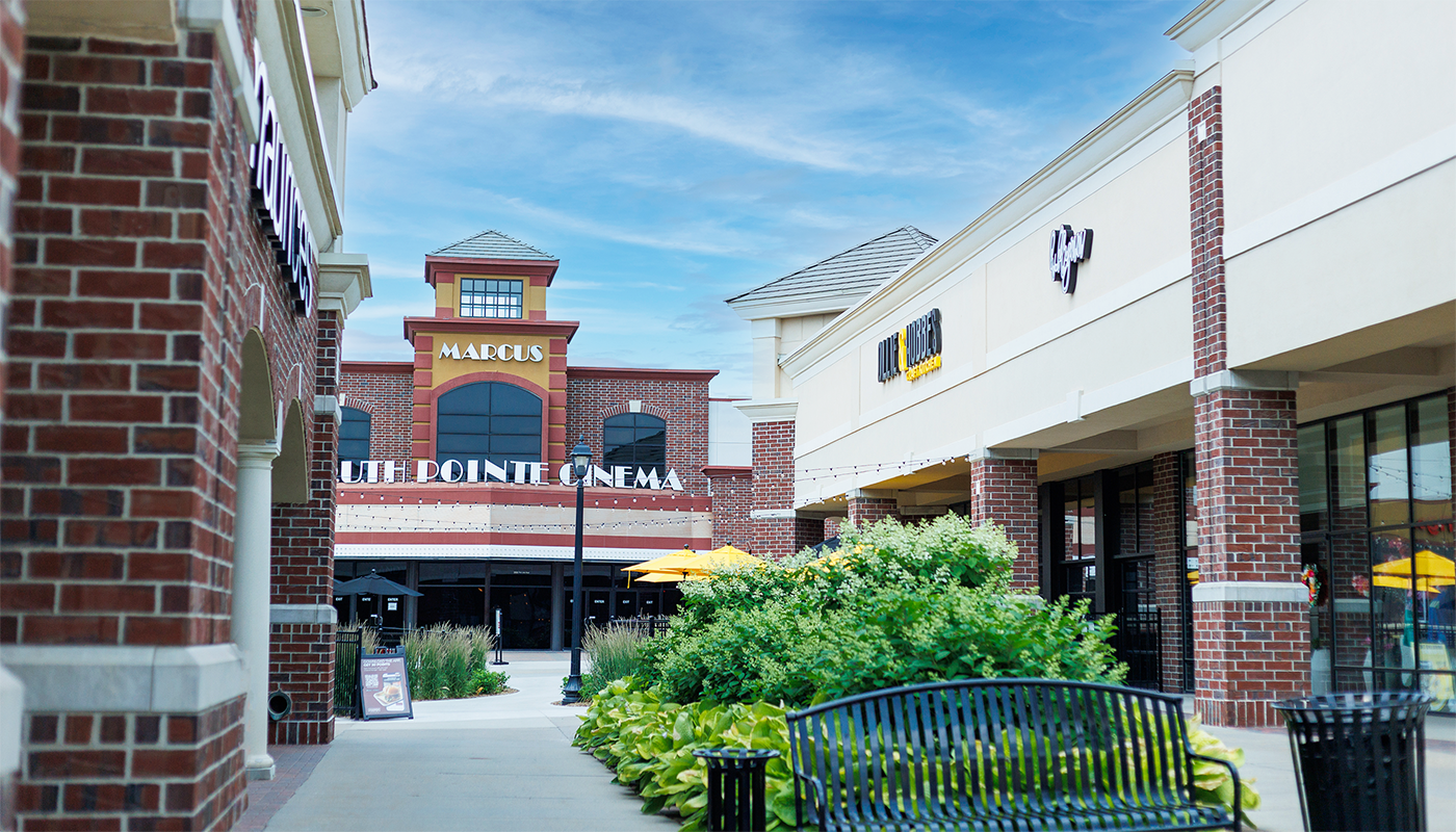 Exterior view of SouthPointe Pavilions shopping center