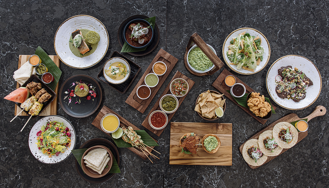 Spread of various dishes at Aerial Kitchen & Bar