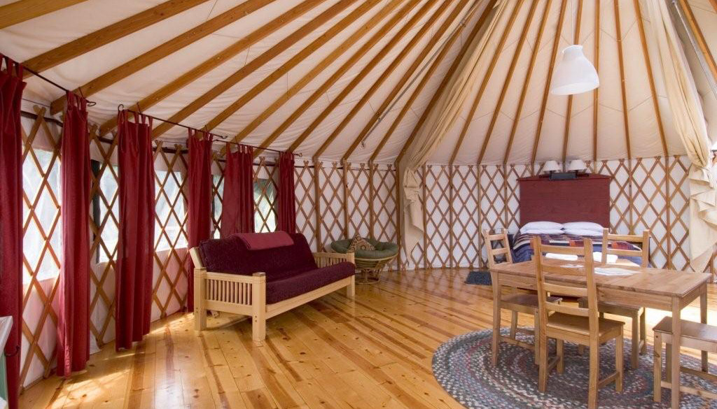 Interior of a camping tent at Treebones Resort in Big Sur, California