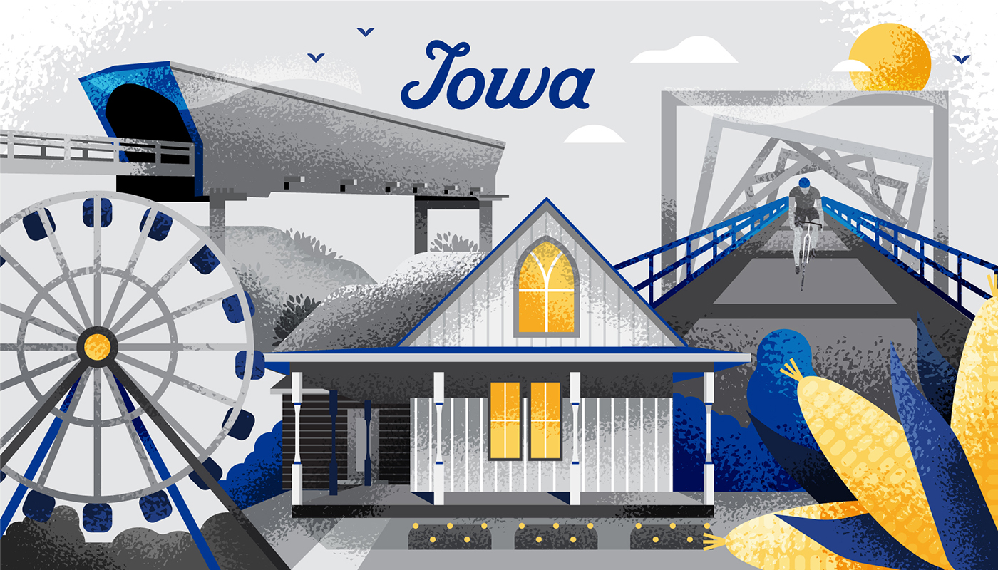 Illustration of landmarks in Iowa