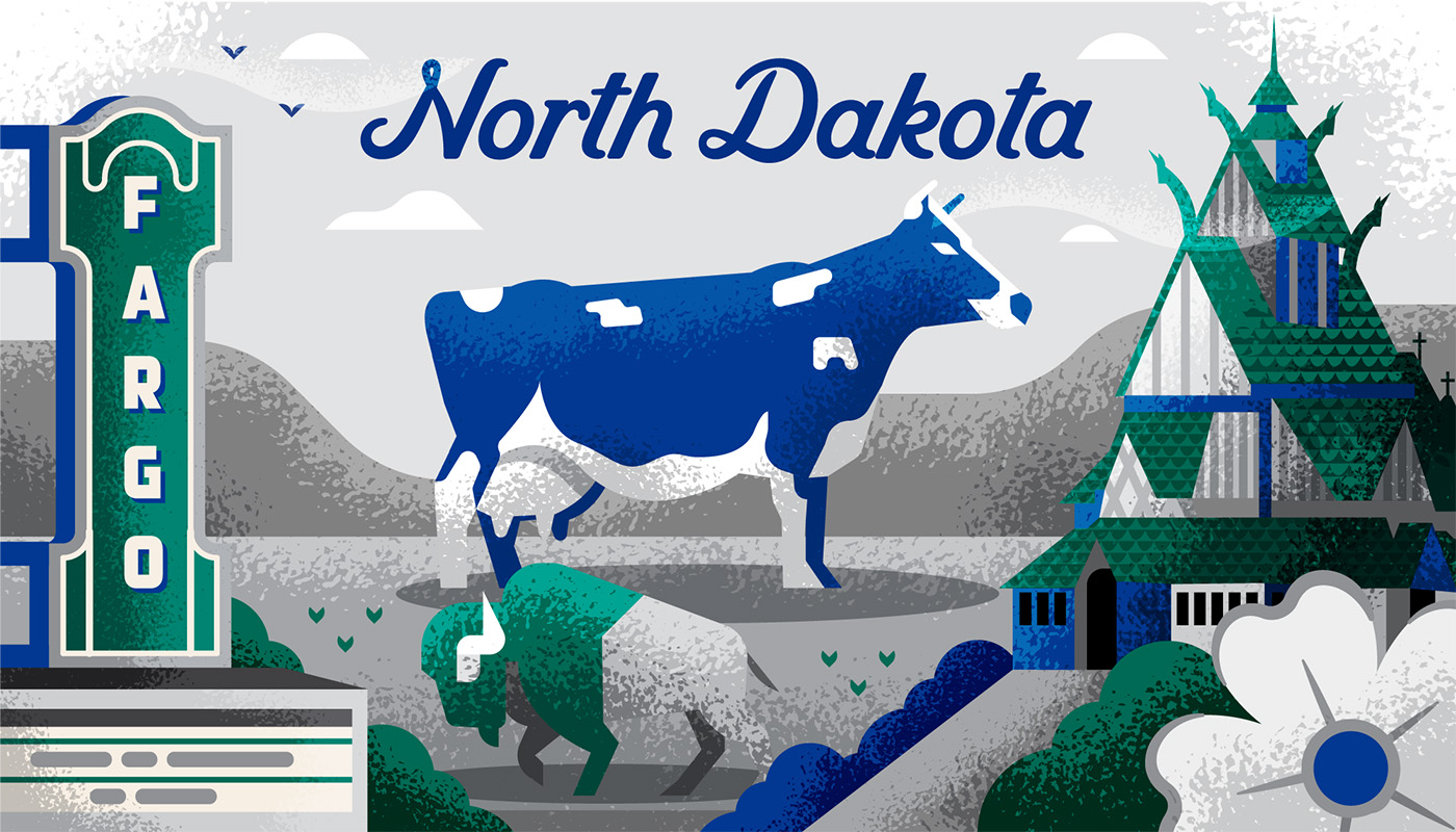 Illustration of landmarks in North Dakota