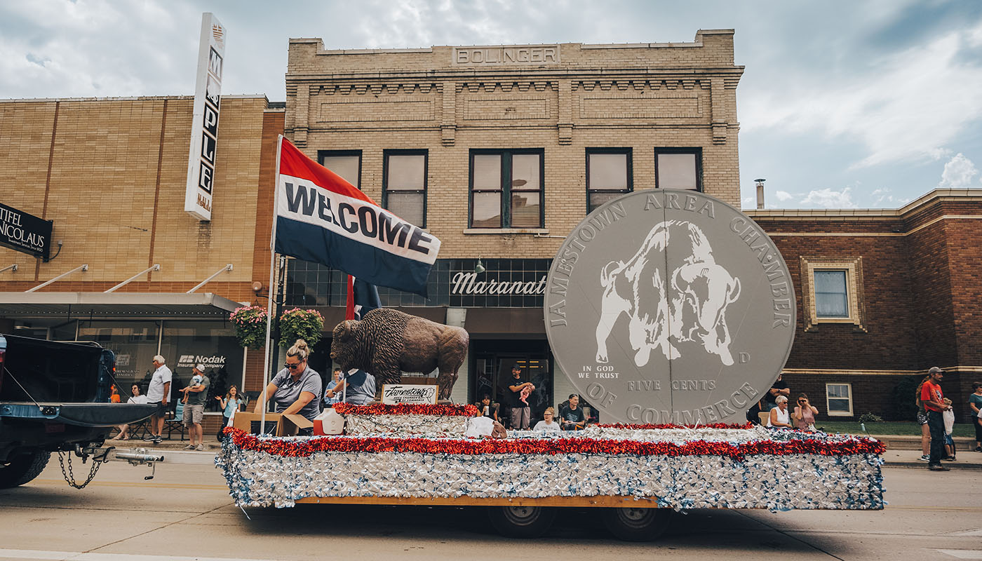 A truck pulls a parade float during the Buffalo Days event in Jamestown.