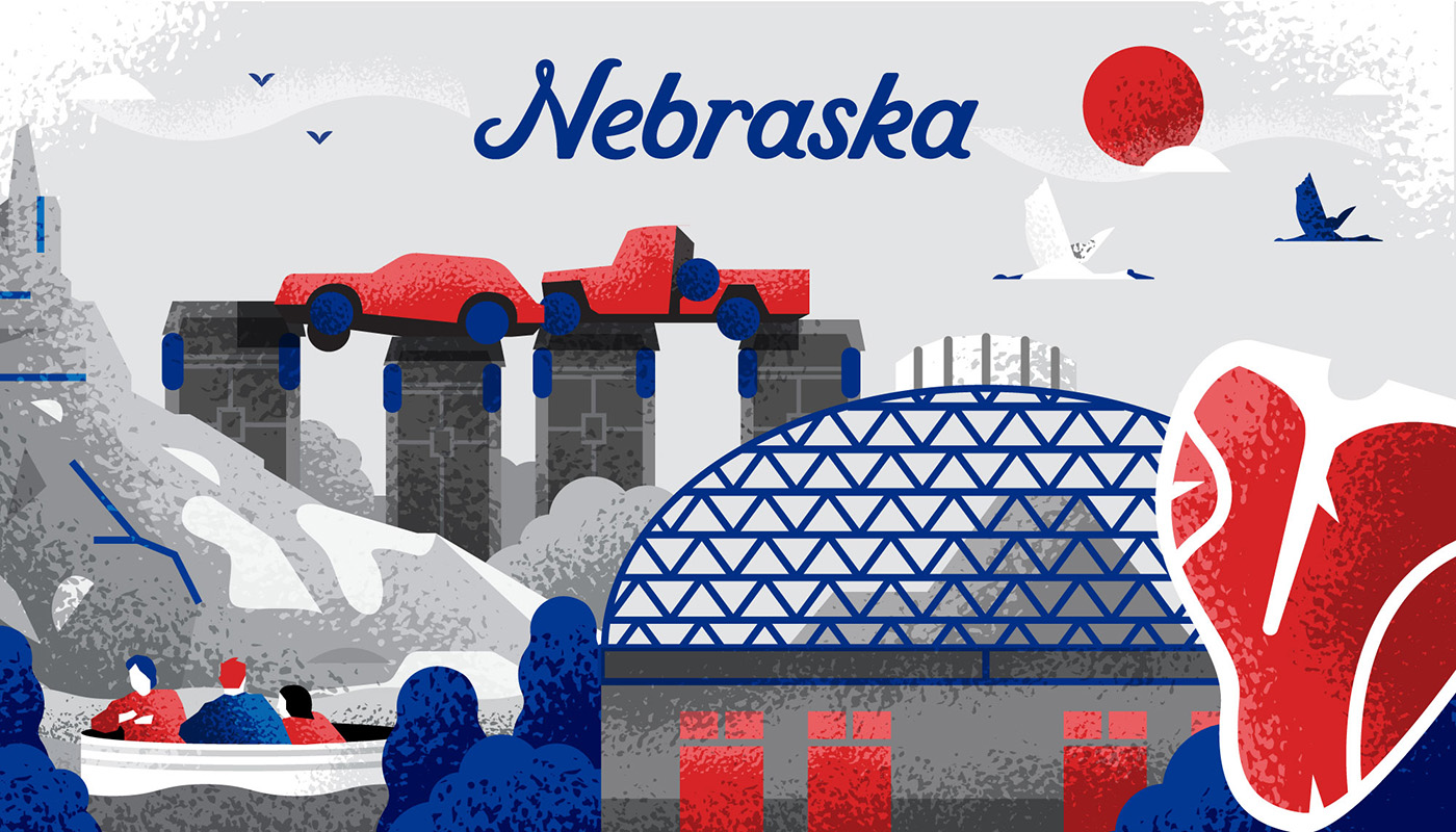 Illustration of landmarks in Nebraska