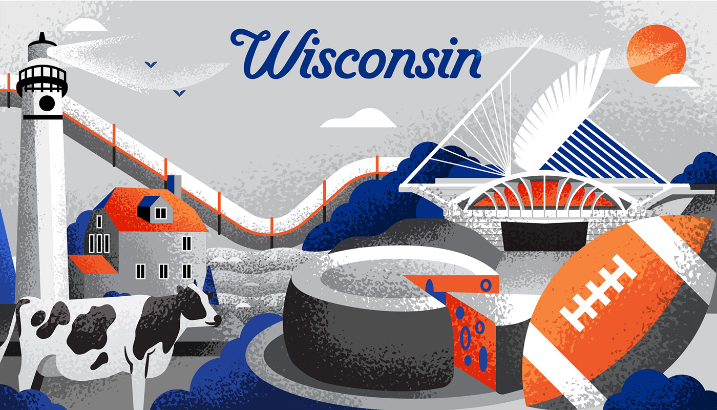 Illustration of landmarks in Wisconsin